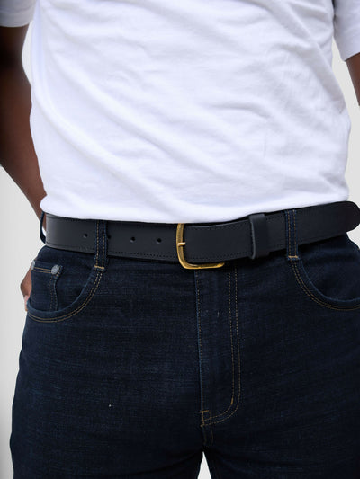 Meishan Curios Plain Pure Leather Men Belt - Black - Shopzetu