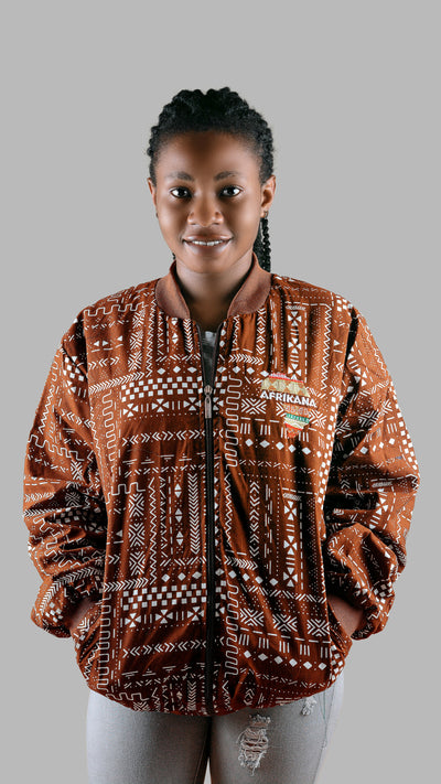 Afrikana Heritage Bomber Jacket - Brown Print
