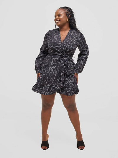Eyane Africa Starry Night Wrap Dress - Black - Shopzetu