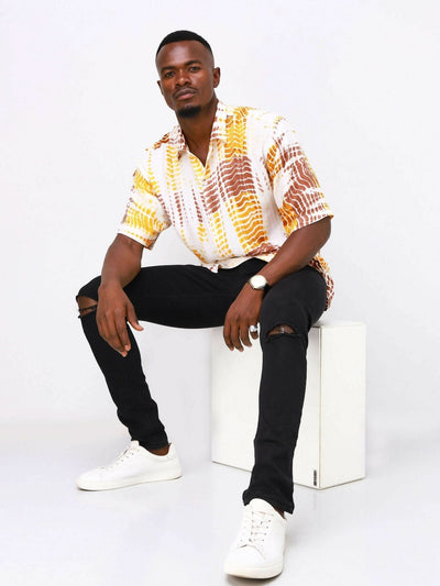 Vazi Afriq Tie & Dye Normal Collar Shirt - Orange / Brown - Shopzetu