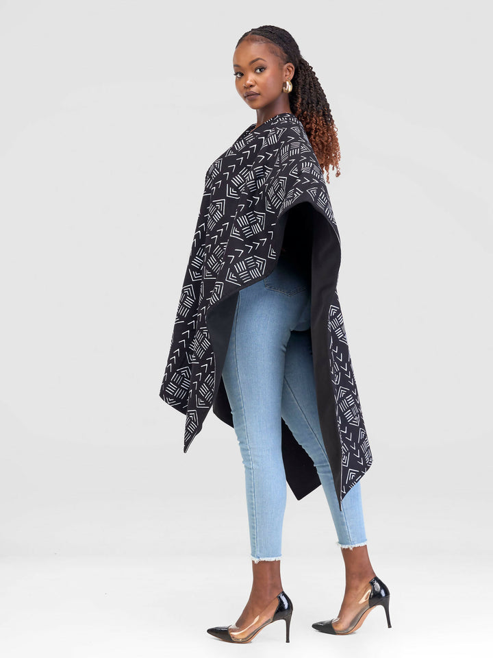African Yuva Ndege Reversible Cape Poncho - Black