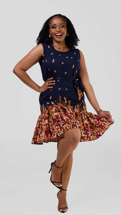 Lizola Marinde Shift Dress - Navyblue / Maroon