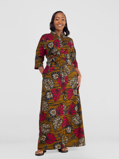 Safari by Vivo Kitenge 3/4 sleeve Maxi Dress - Sipo Print