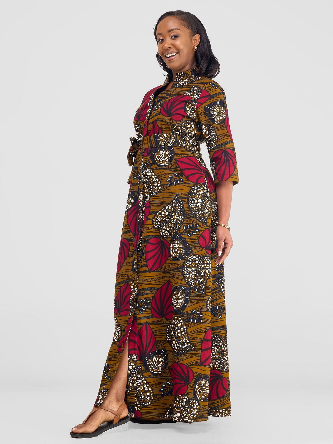 Safari by Vivo Kitenge 3/4 sleeve Maxi Dress - Sipo Print