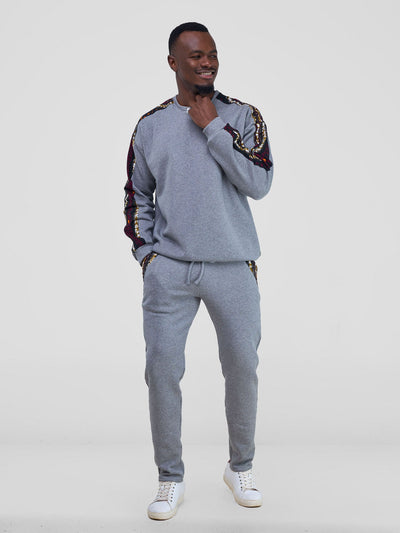 Safari by Vivo Kitenge Men's Sweat Pants - Grey/ Neba Print