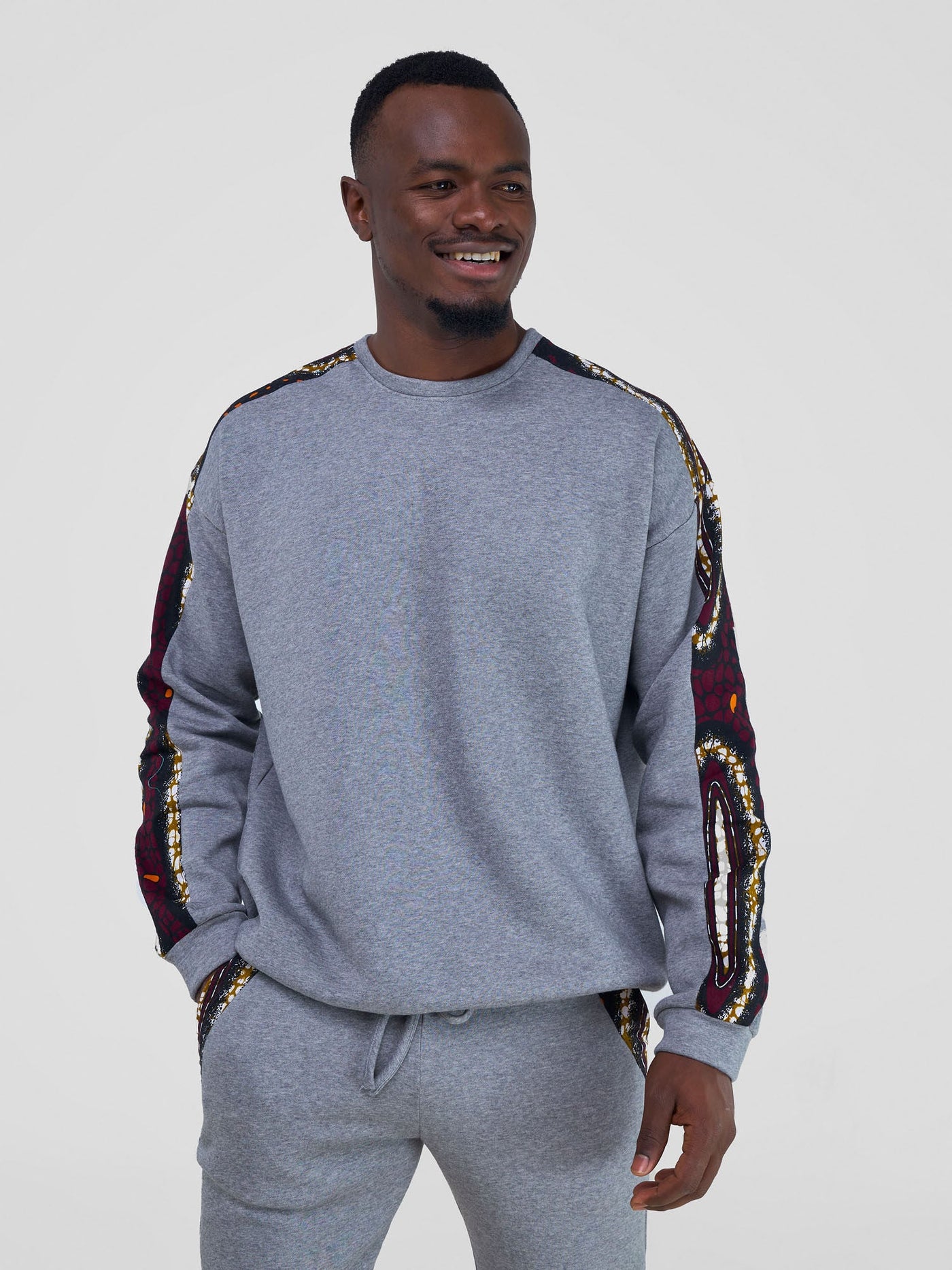 Safari by Vivo Kitenge Men's Sweatshirt - Grey/ Neba Print