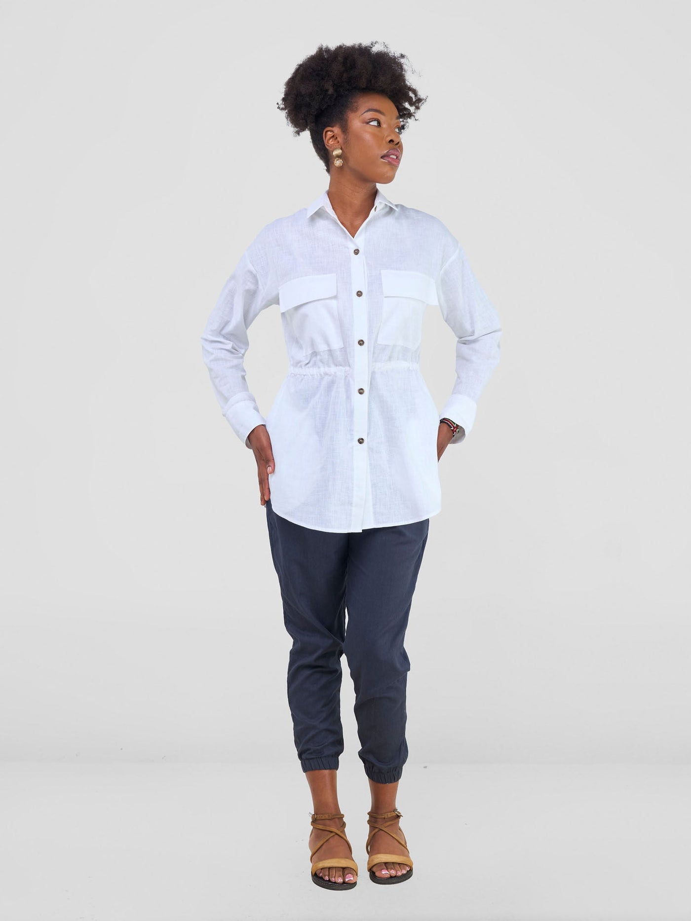 Safari by Vivo Savannah Drawstring Shacket - White