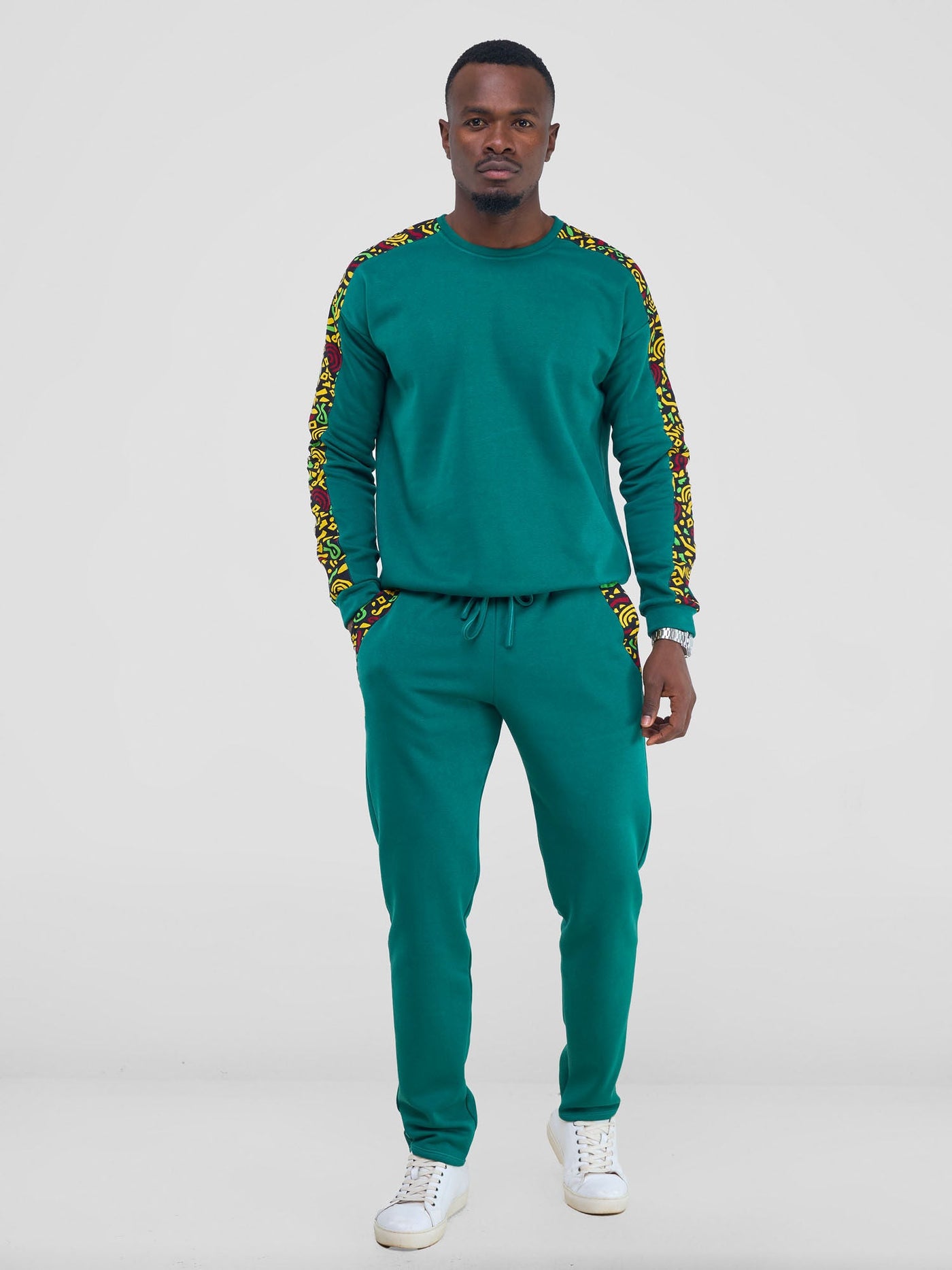 Safari by Vivo Kitenge Men's Sweatshirt - Teal/ Tafo Print