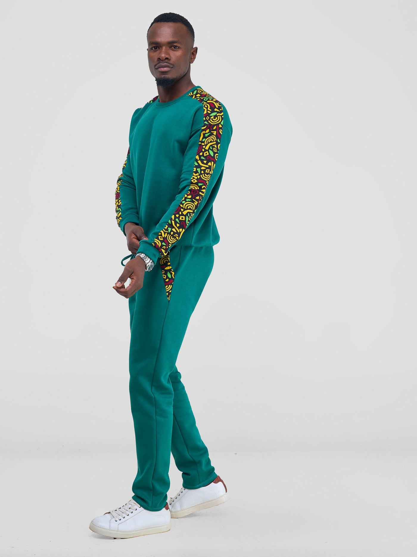 Safari by Vivo Kitenge Men's Sweatshirt - Teal/ Tafo Print