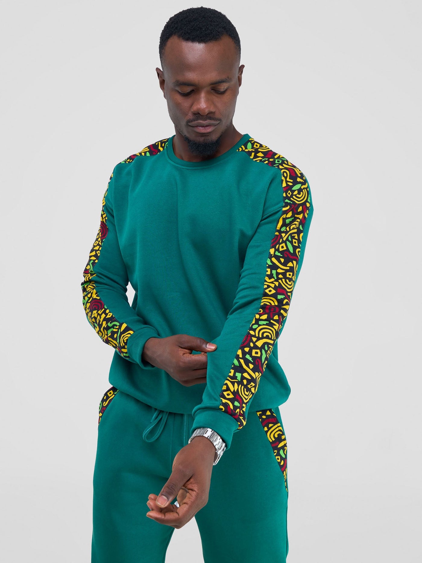 Safari by Vivo Kitenge Men's Sweatshirt - Teal/ Tafo Print