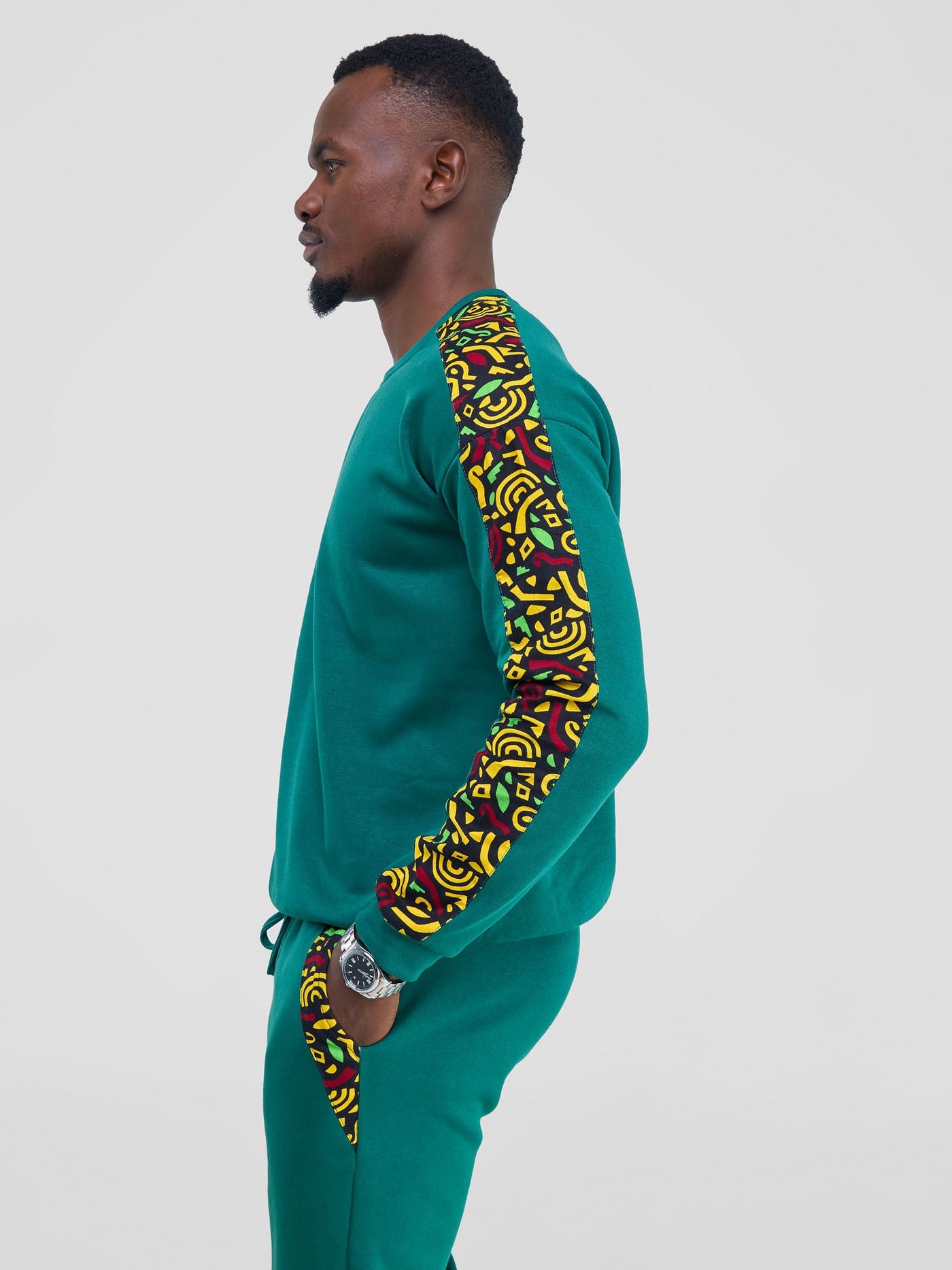 Safari by Vivo Kitenge Men's Sweatshirt - Teal/ Tafo Print