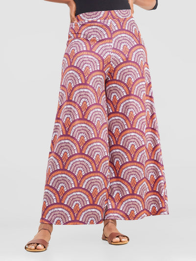 Vivo Nkasi Wide Leg Pants - Burgundy / Orange Kasi Print