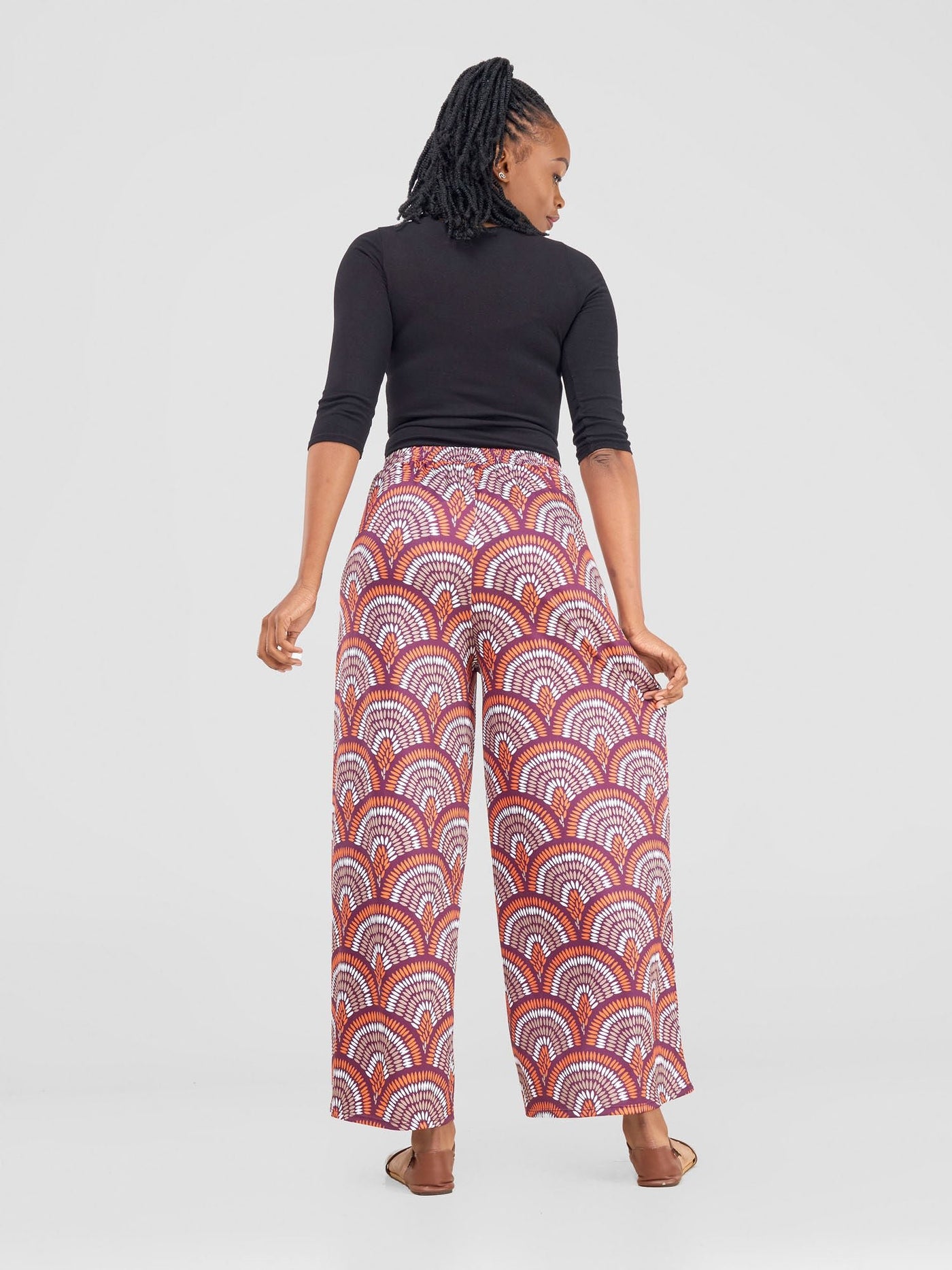 Vivo Nkasi Wide Leg Pants - Burgundy / Orange Kasi Print