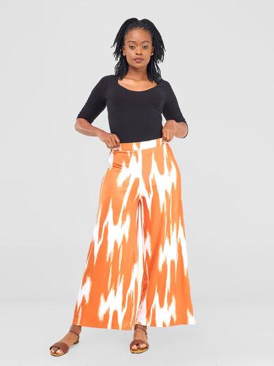 Vivo Nkasi Wide Leg Pants - White / Orange Shibori Print