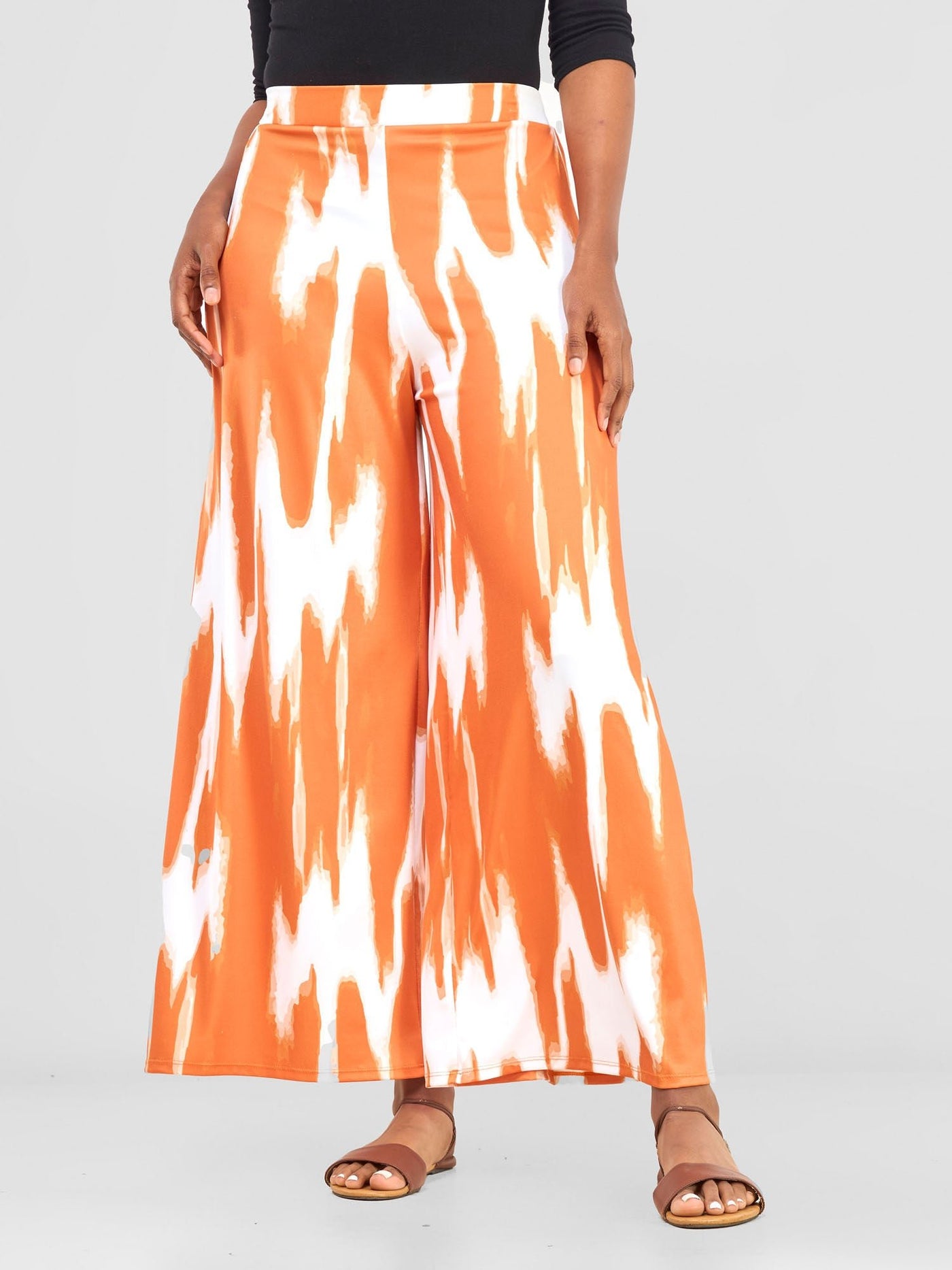 Vivo Nkasi Wide Leg Pants - White / Orange Shibori Print