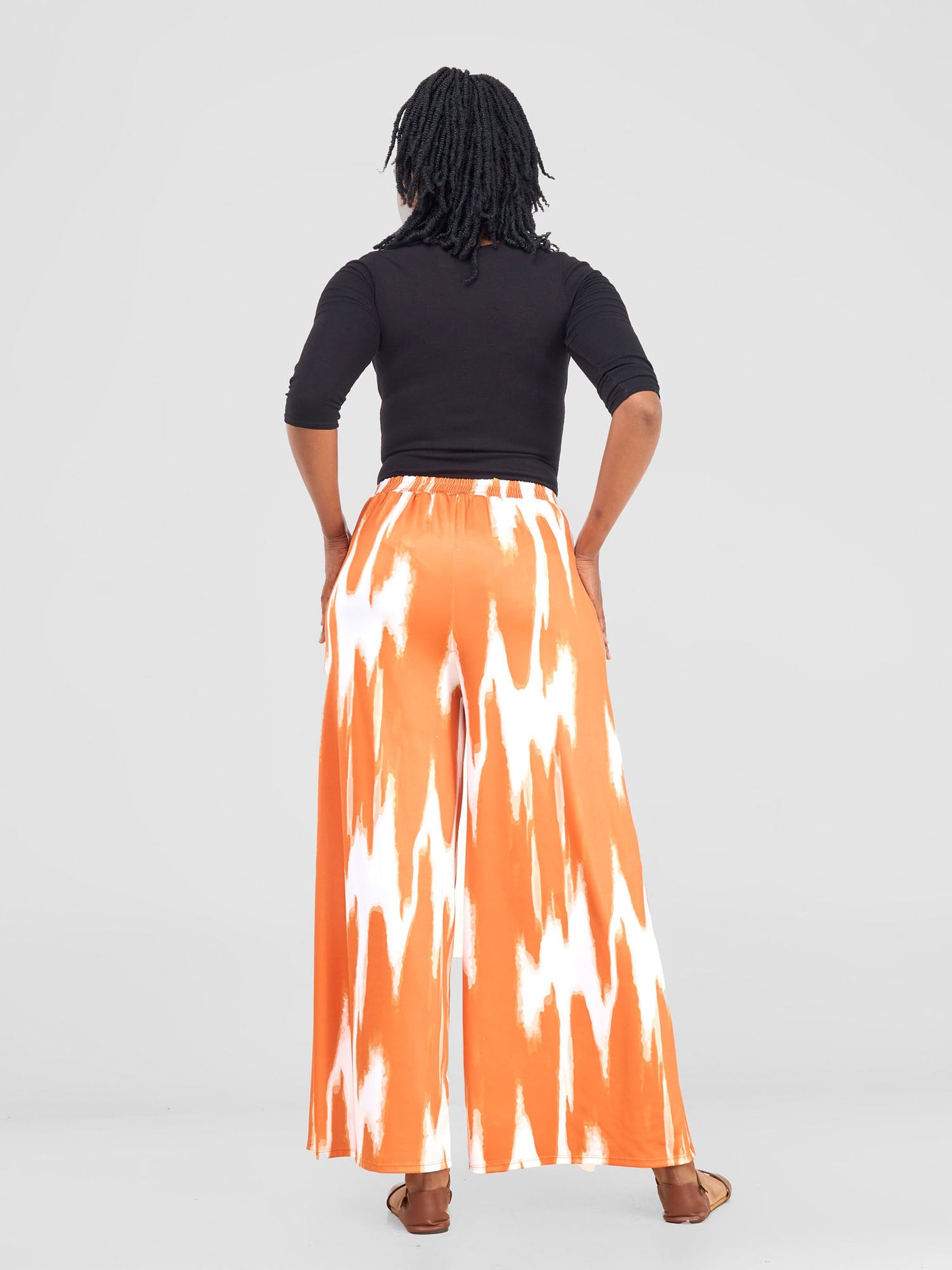 Vivo Nkasi Wide Leg Pants - White / Orange Shibori Print