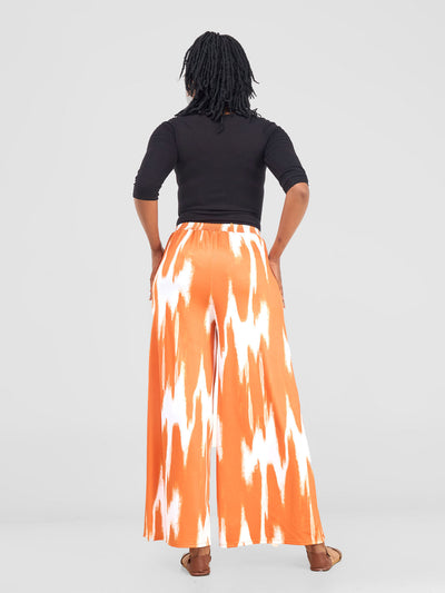 Vivo Nkasi Wide Leg Pants - White / Orange Shibori Print