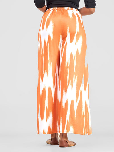 Vivo Nkasi Wide Leg Pants - White / Orange Shibori Print