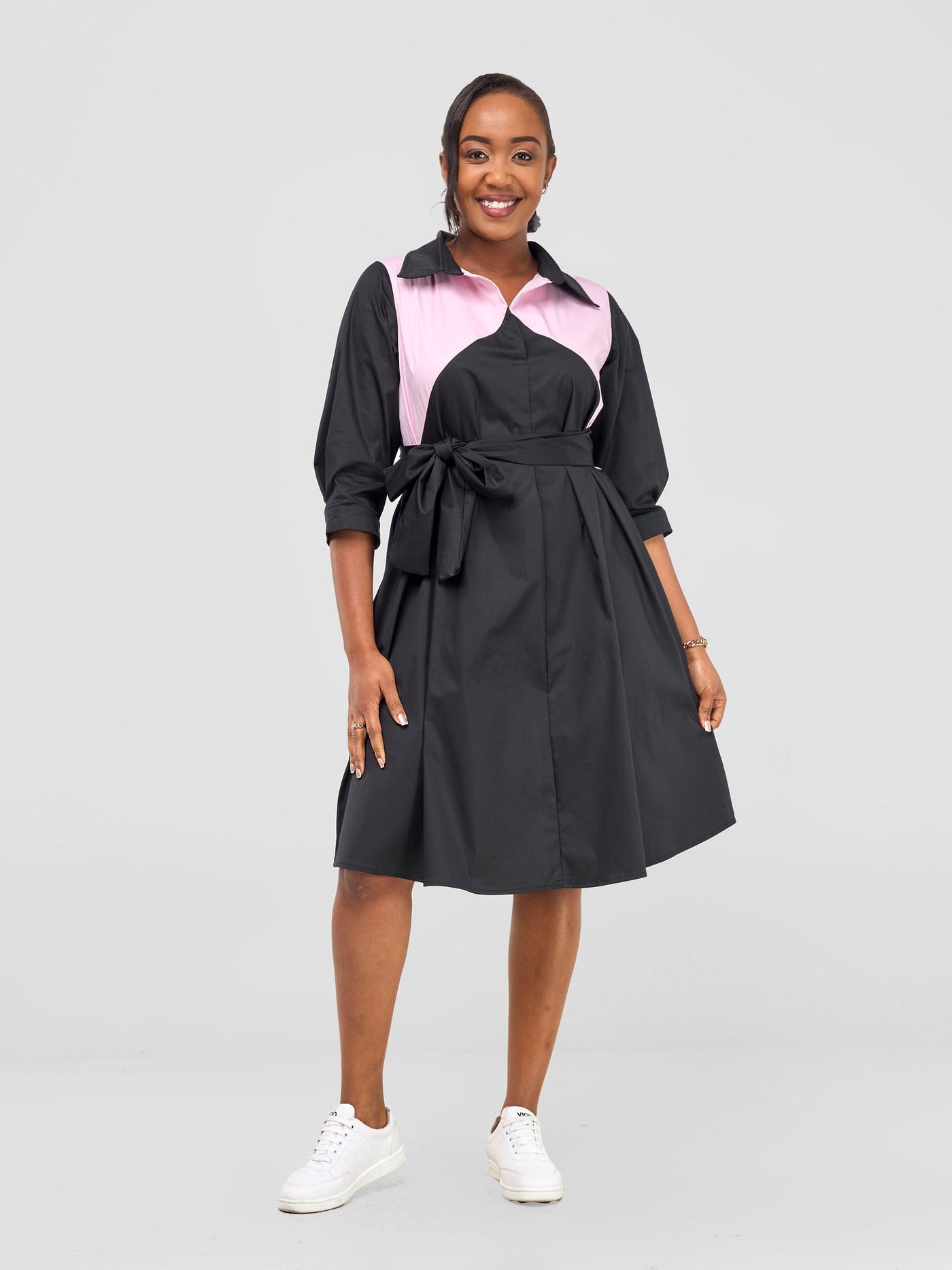Safari by Vivo Lira Front Panelled Shirt Dress - Black / Pink