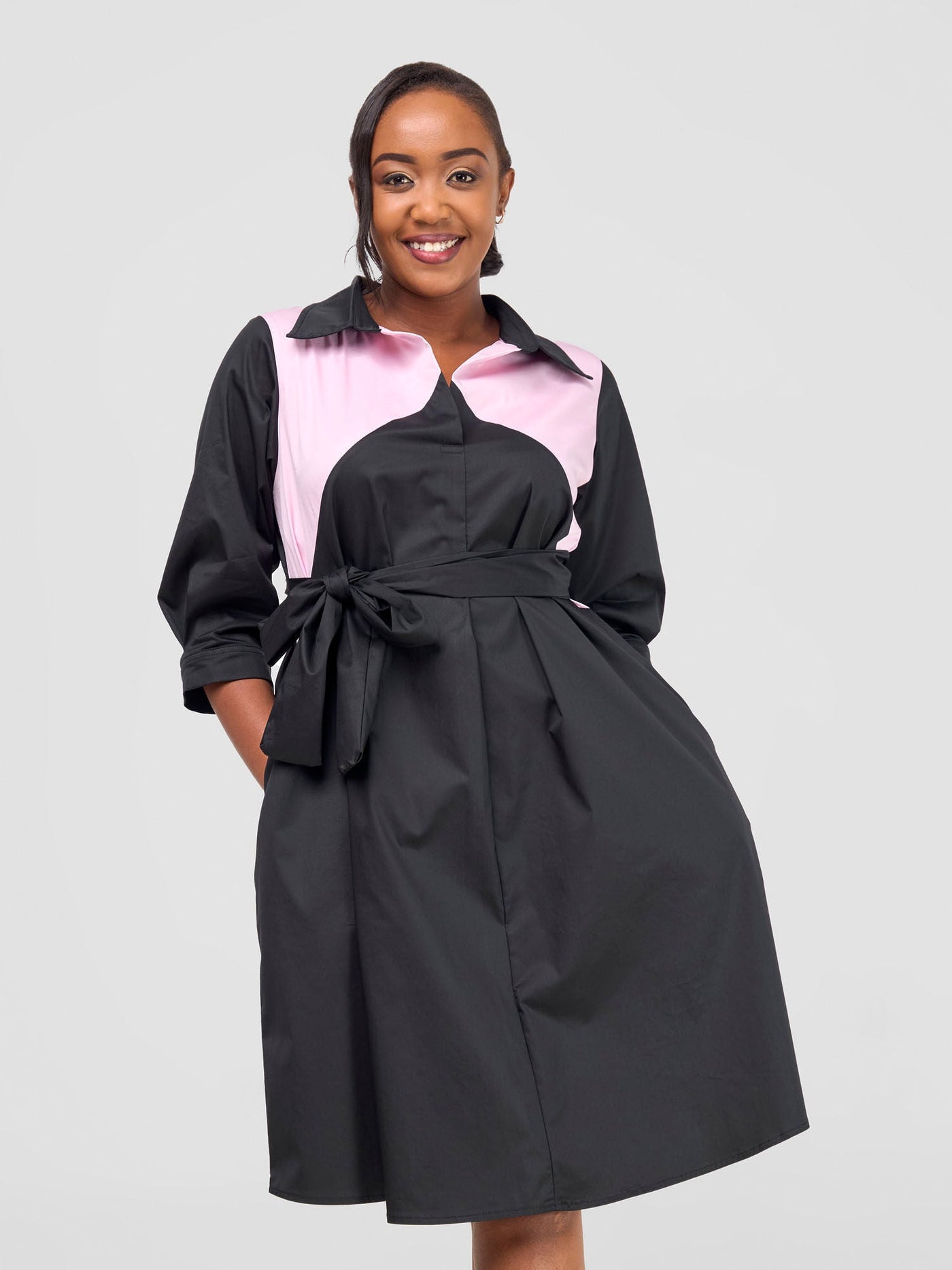 Safari by Vivo Lira Front Panelled Shirt Dress - Black / Pink