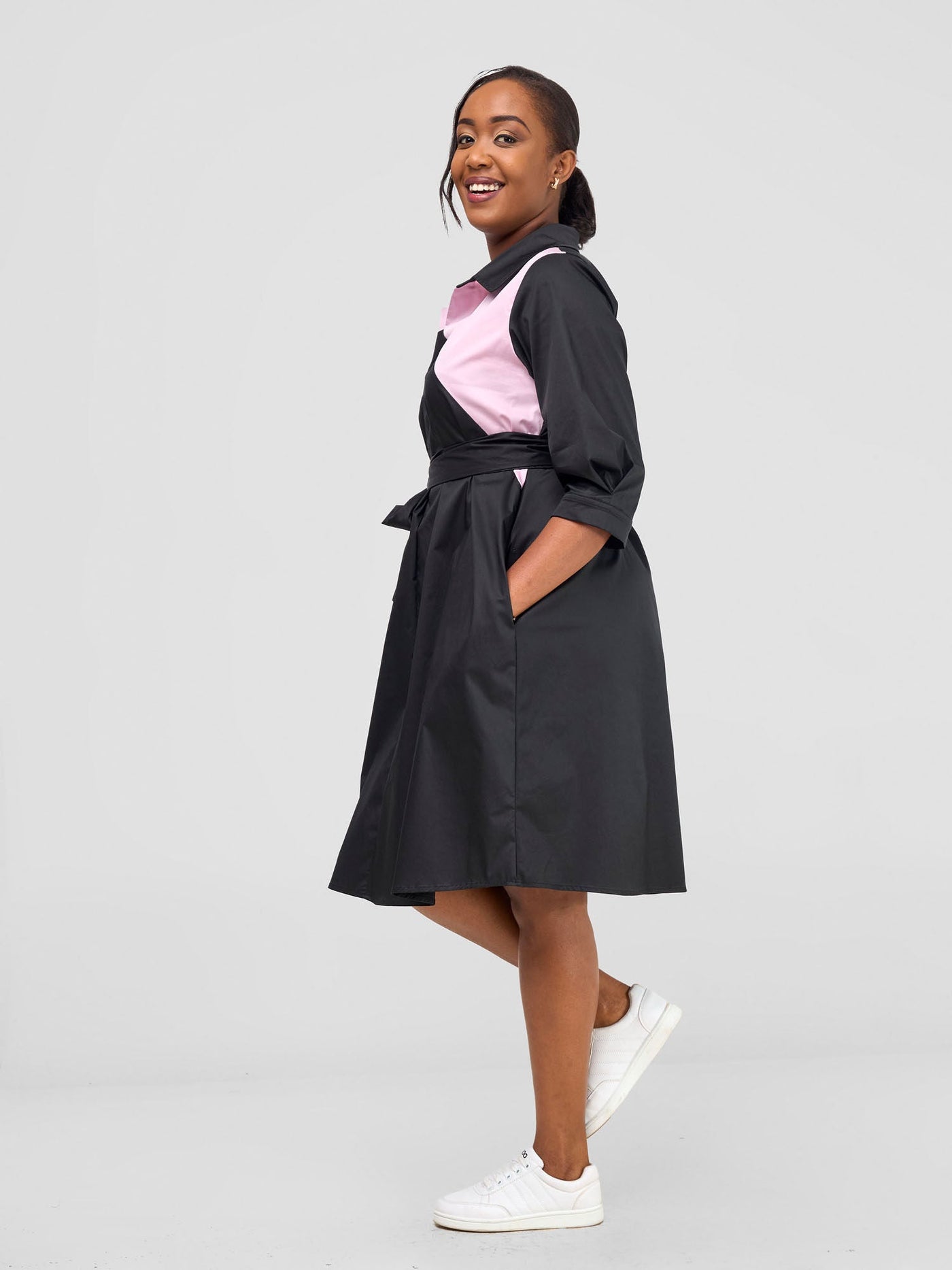 Safari by Vivo Lira Front Panelled Shirt Dress - Black / Pink