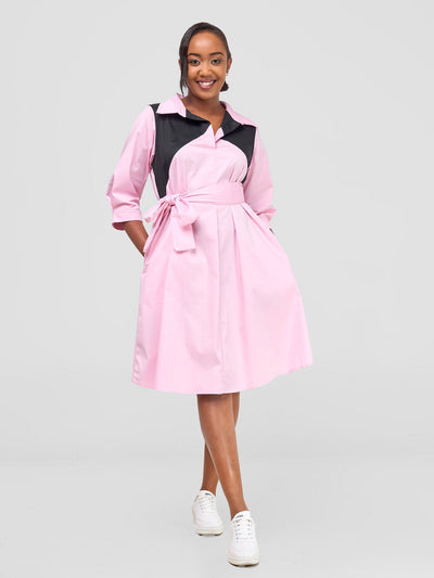Safari by Vivo Lira Front Panelled Shirt Dress - Pink / Black