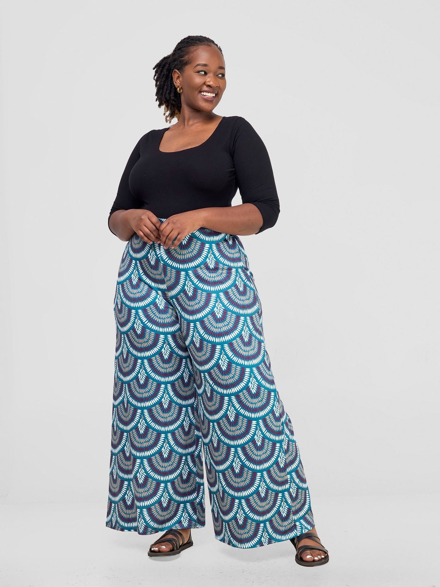 Vivo Nkasi Wide Leg Pants - Teal / Burgundy Kasi Print