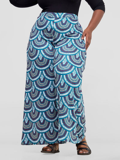 Vivo Nkasi Wide Leg Pants - Teal / Burgundy Kasi Print