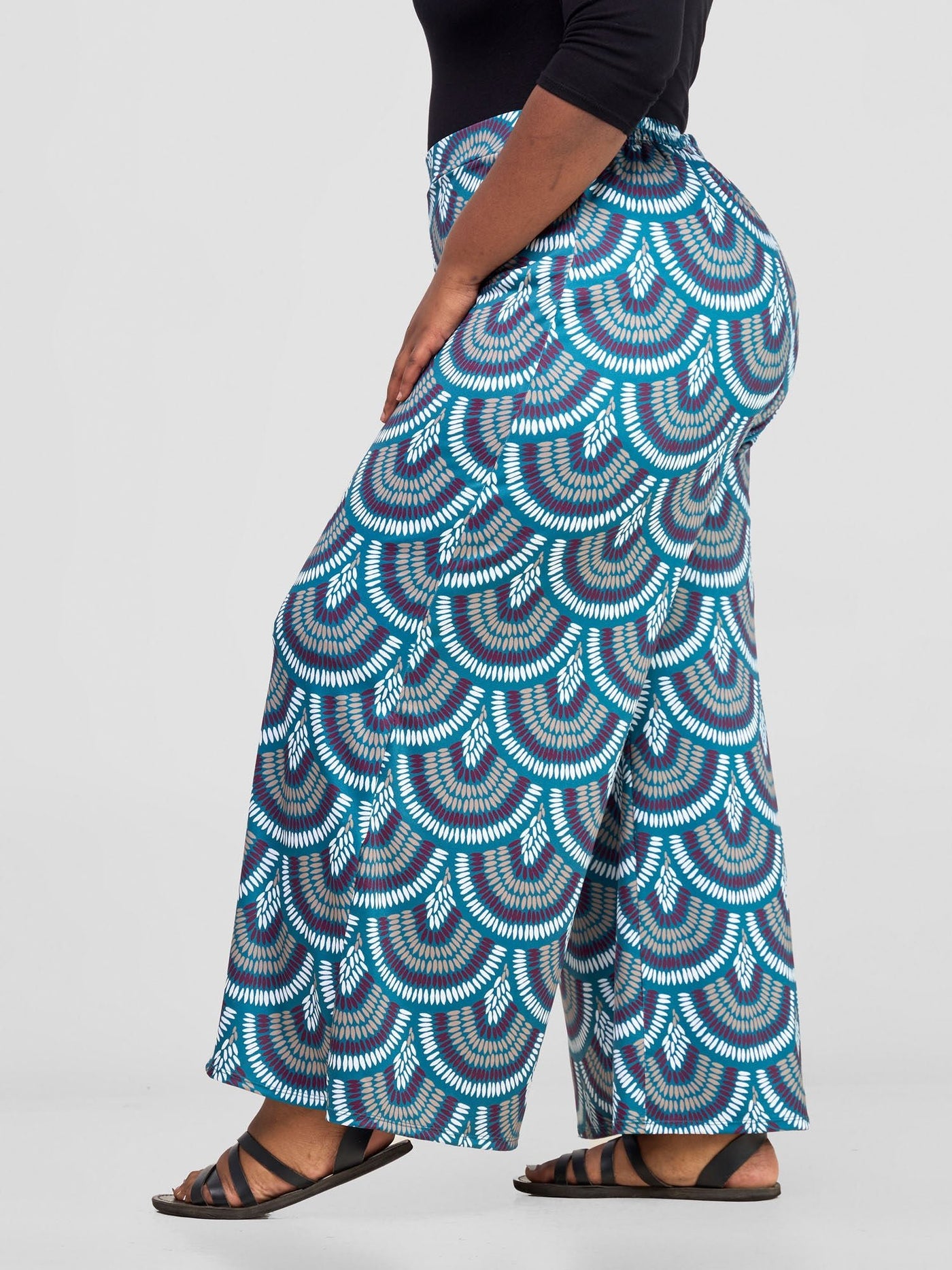 Vivo Nkasi Wide Leg Pants - Teal / Burgundy Kasi Print
