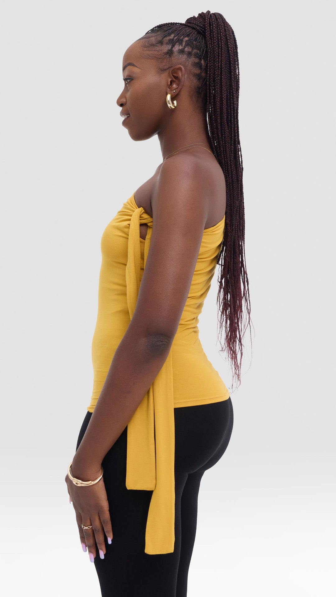 Vivo Studio Shoulder Tie Top in Jersey - Mustard