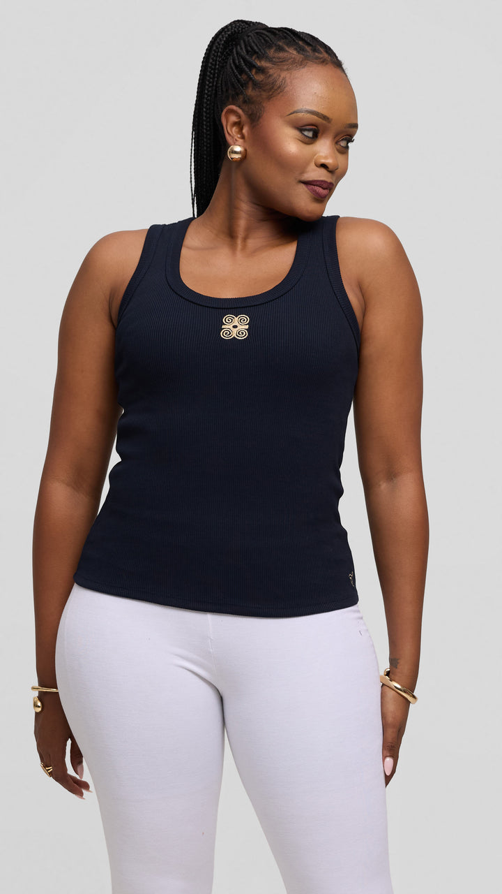 Safari by Vivo Adinkra Top in Rib - Navy