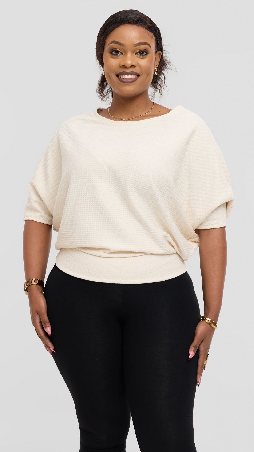 Vivo Dolman Sweater in Rib - Off White