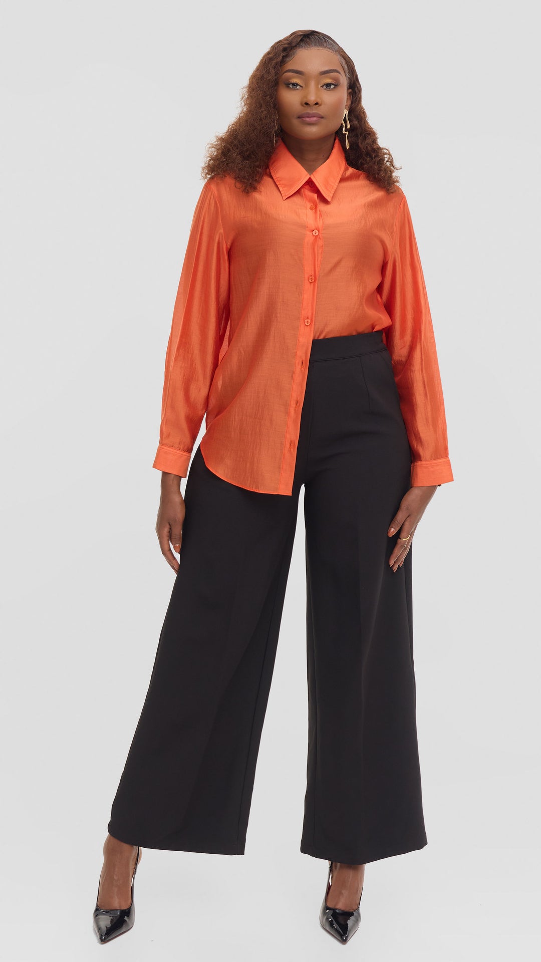 Vivo Drop Shoulder Shirt in Organza - Orange