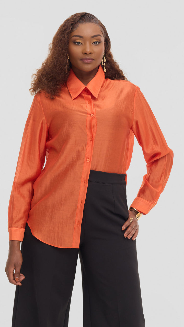 Vivo Drop Shoulder Shirt in Organza - Orange