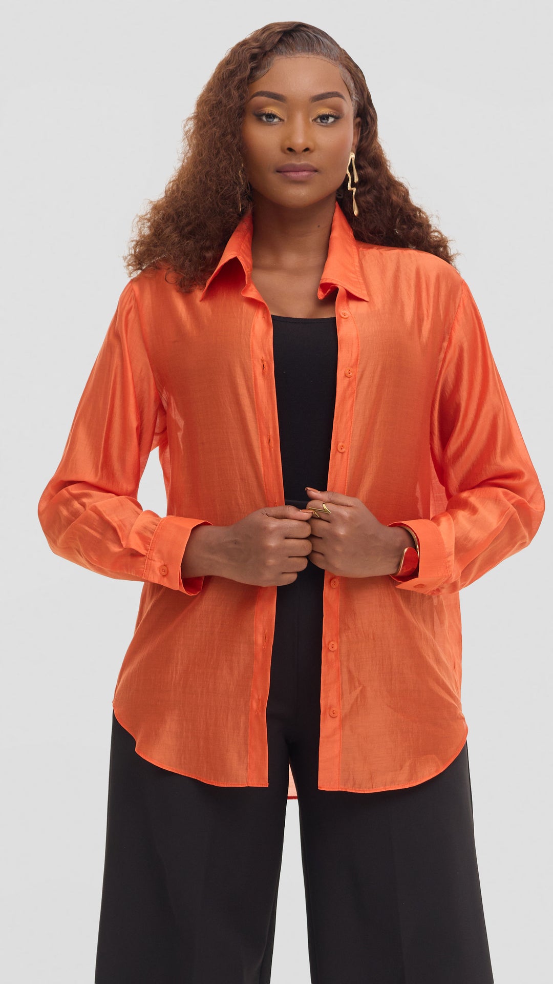 Vivo Drop Shoulder Shirt in Organza - Orange
