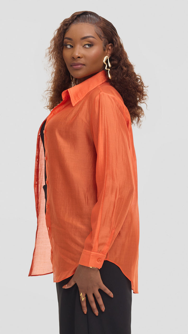 Vivo Drop Shoulder Shirt in Organza - Orange
