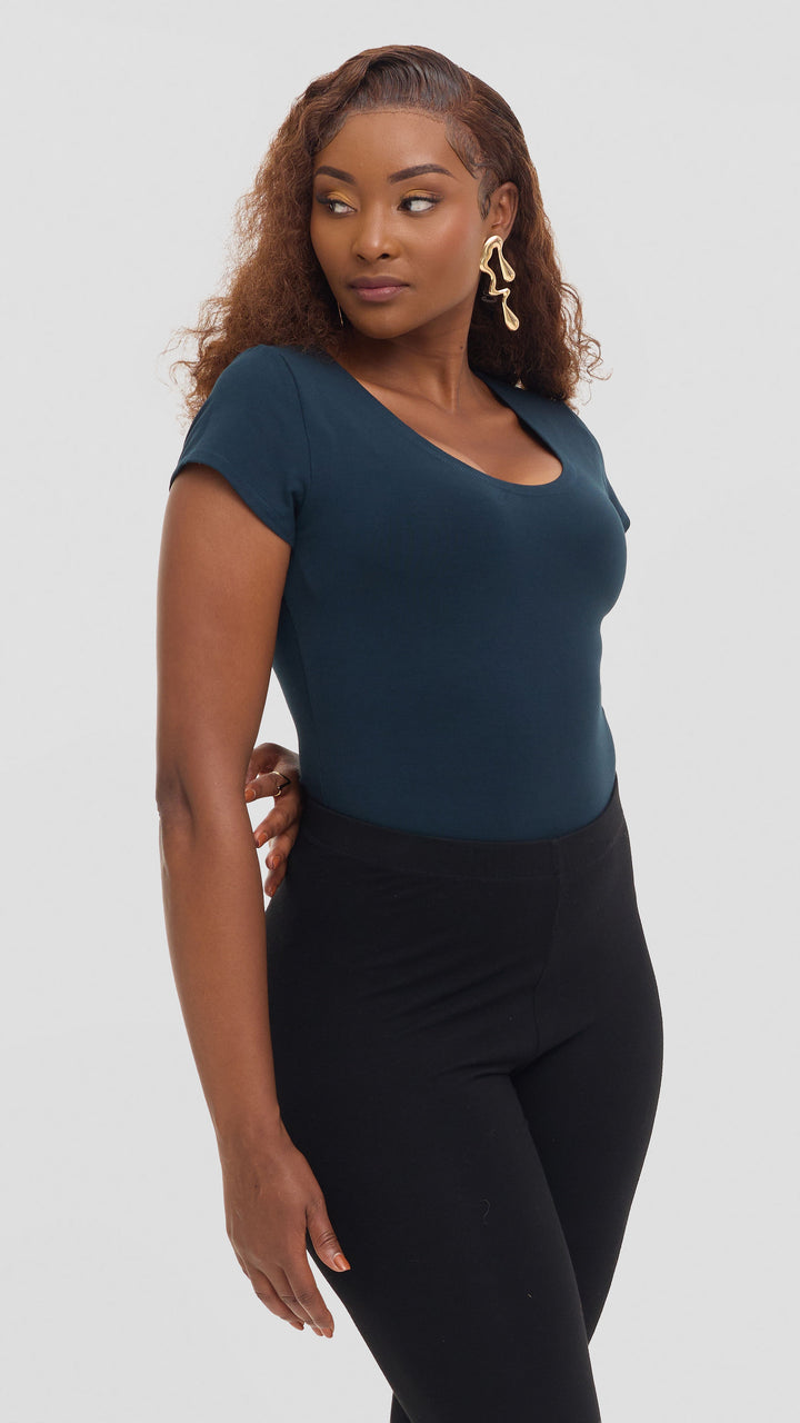 Vivo Basic Cap Sleeve Bodysuit in Rayon - Dark Teal