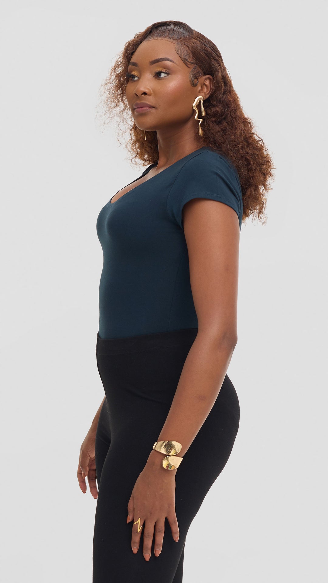Vivo Basic Cap Sleeve Bodysuit in Rayon - Dark Teal