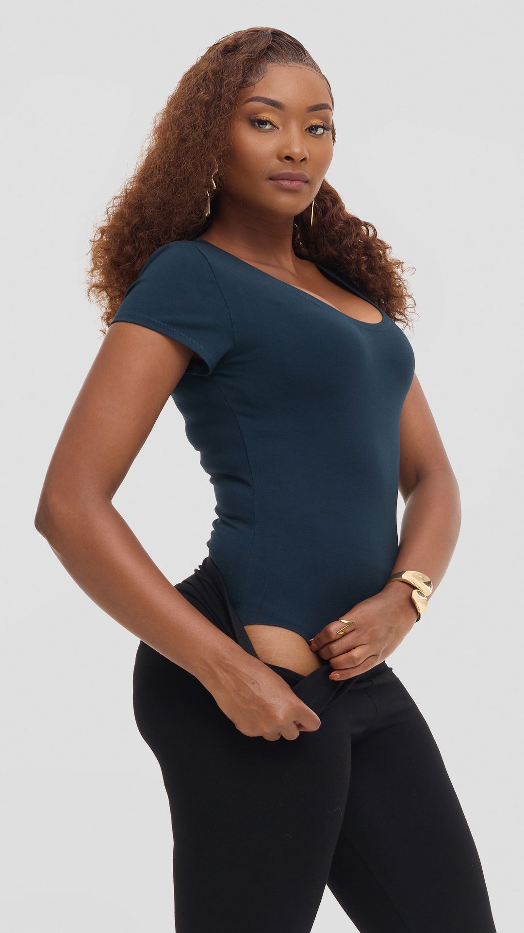 Vivo Basic Cap Sleeve Bodysuit in Rayon - Dark Teal