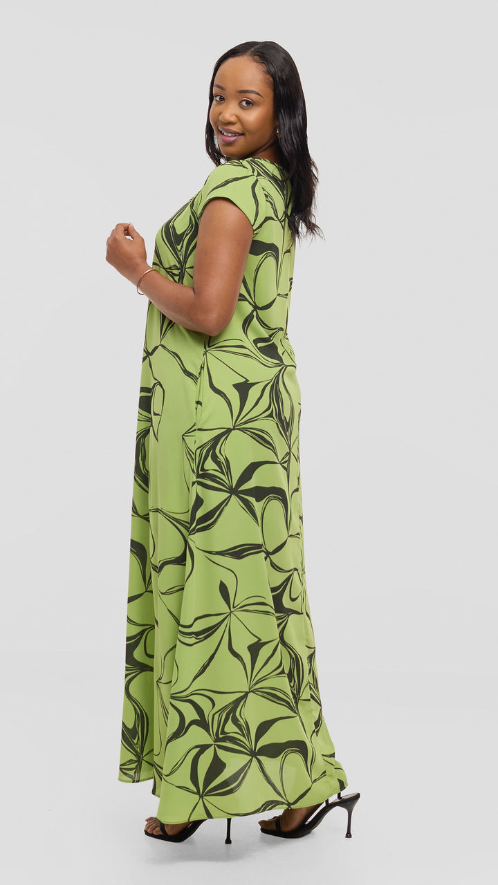 Vivo Sierra Maxi Dress in Chiffon - Light Green / Hunters Arah Print