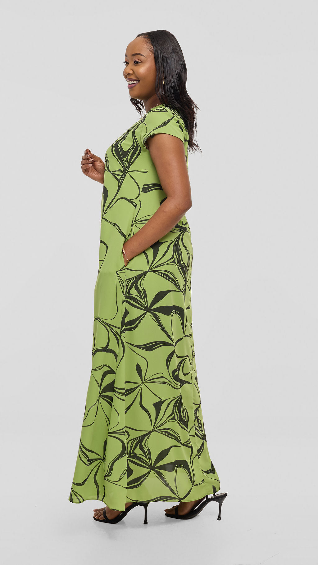 Vivo Sierra Maxi Dress in Chiffon - Light Green / Hunters Arah Print
