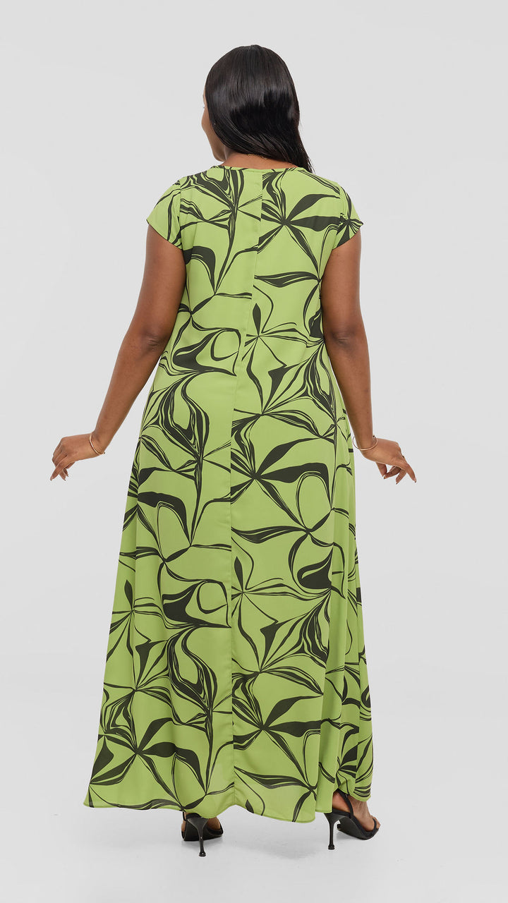 Vivo Sierra Maxi Dress in Chiffon - Light Green / Hunters Arah Print