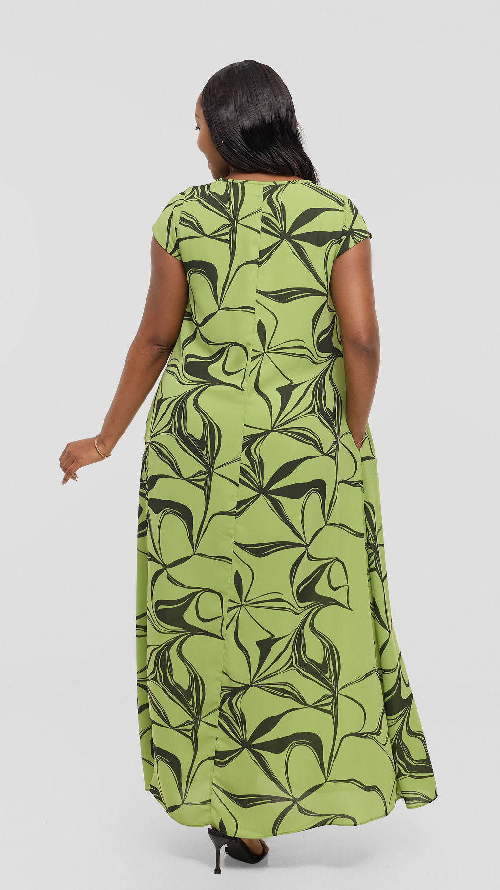Vivo Sierra Maxi Dress in Chiffon - Light Green / Hunters Arah Print