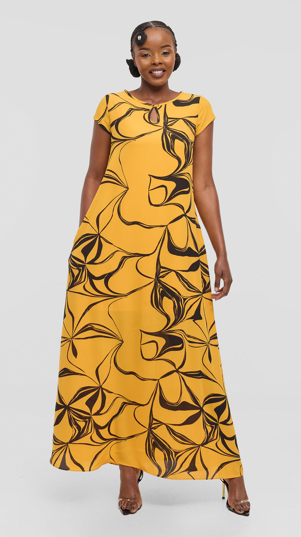 Vivo Sierra Maxi Dress in Chiffon - Mustard / Black  Arah Print