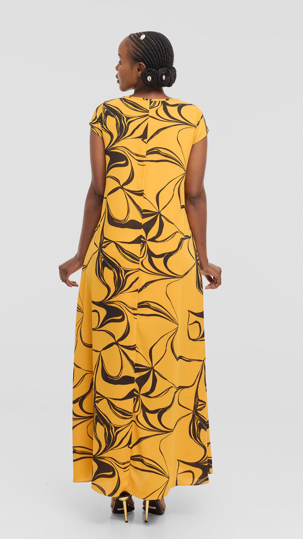 Vivo Sierra Maxi Dress in Chiffon - Mustard / Black  Arah Print