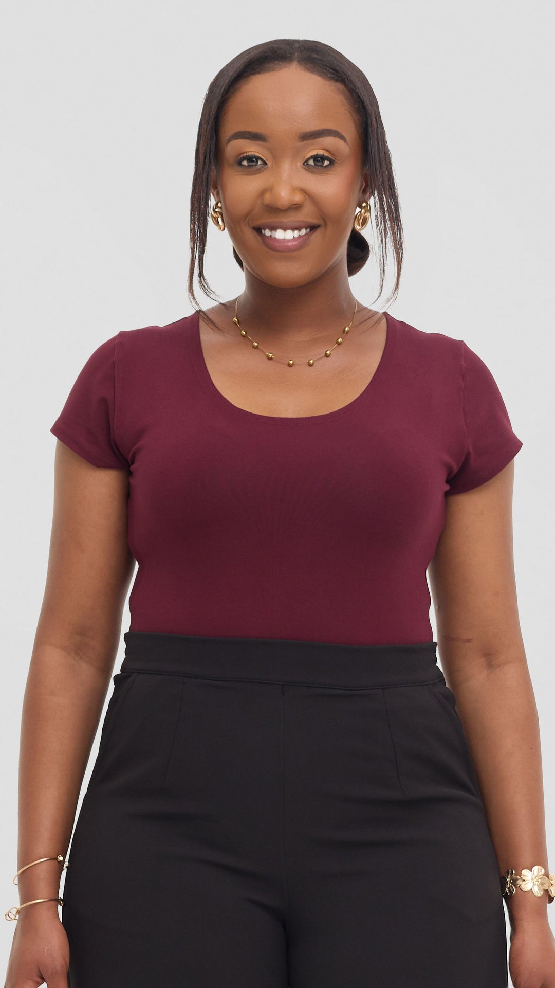 Vivo Basic Cap Sleeve Bodysuit in Rayon - Burgundy