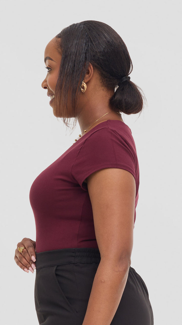 Vivo Basic Cap Sleeve Bodysuit in Rayon - Burgundy