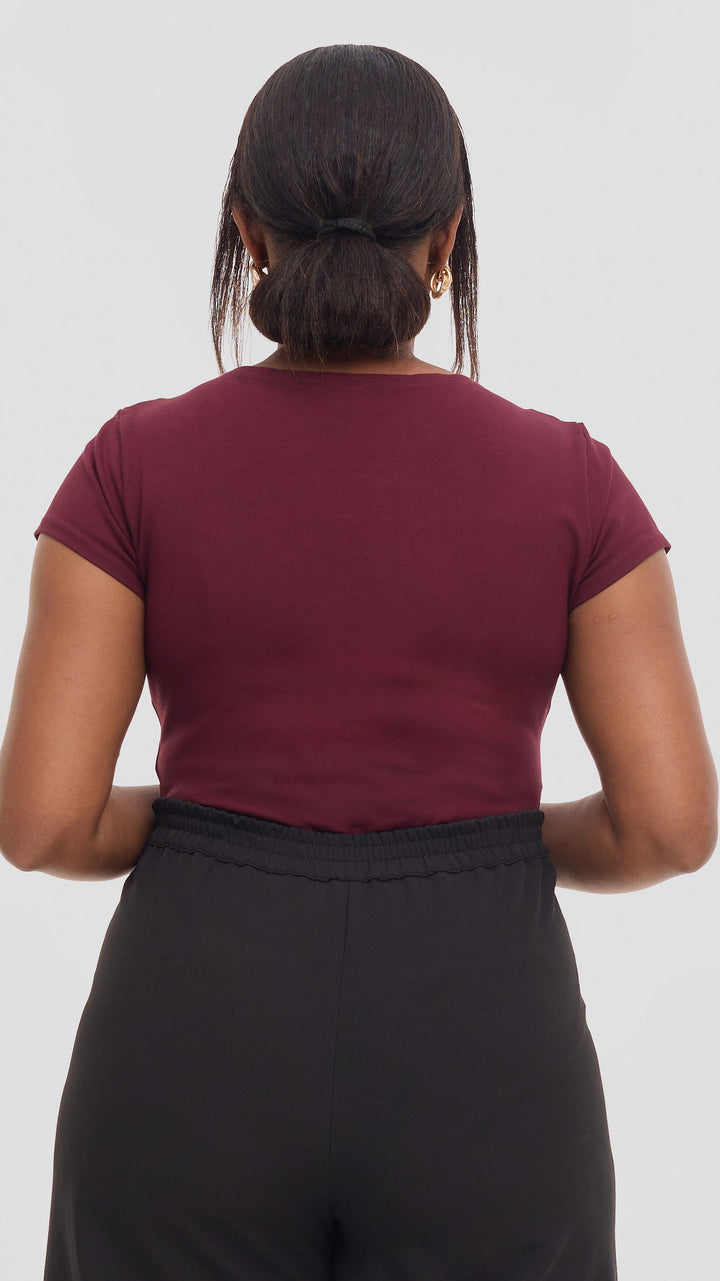 Vivo Basic Cap Sleeve Bodysuit in Rayon - Burgundy