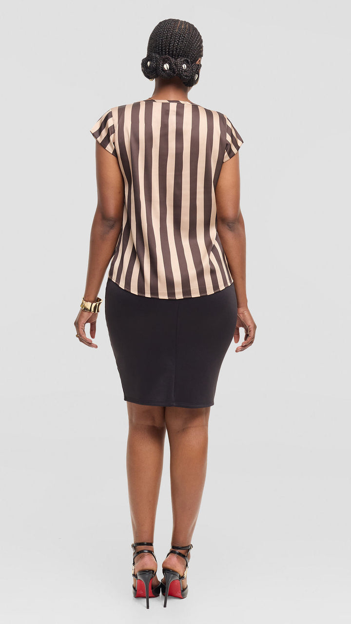 Vivo Basic Cap Sleeve Top in Satin - Taupe / Chocolate Mani Print