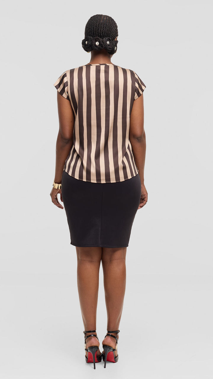 Vivo Basic Cap Sleeve Top in Satin - Taupe / Chocolate Mani Print